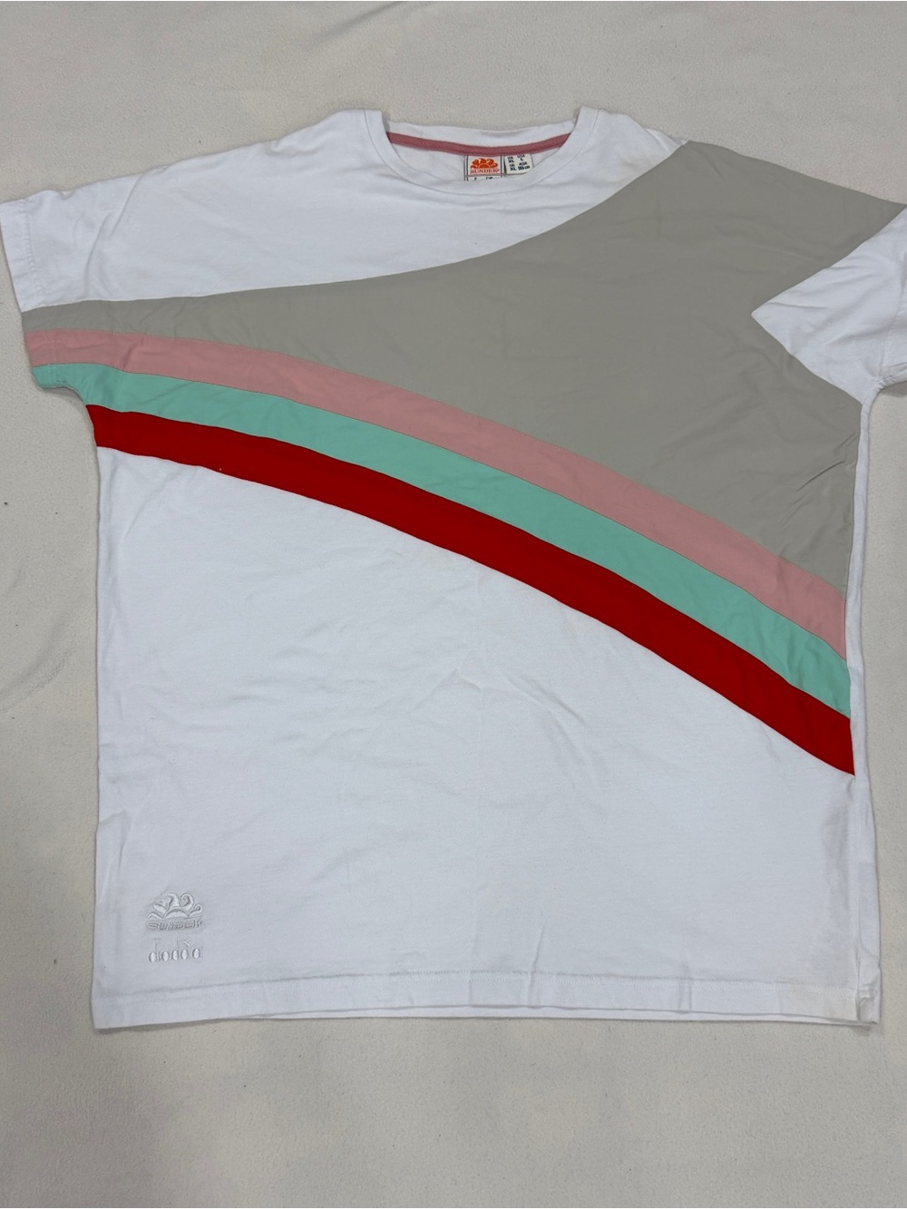 Sundek Diadora Colorblock White Gray Pink Mint Red T-shirt US Large UK XL